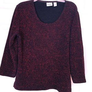 CHICO’S Sparkle Burgundy and Black 3/4 Sleeves U Neck Size 2